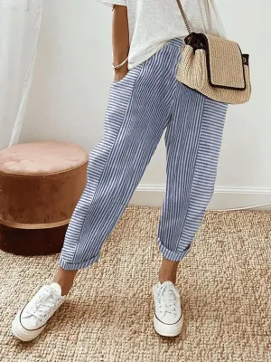 Women's striped fabric trousers