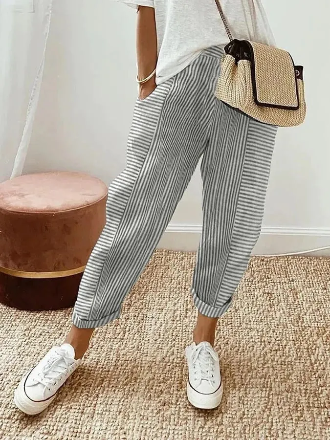 Women's striped fabric trousers