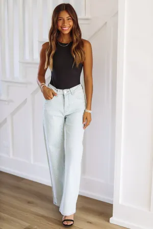 Worth a Million Embellished Straight Leg Jeans - Light Wash