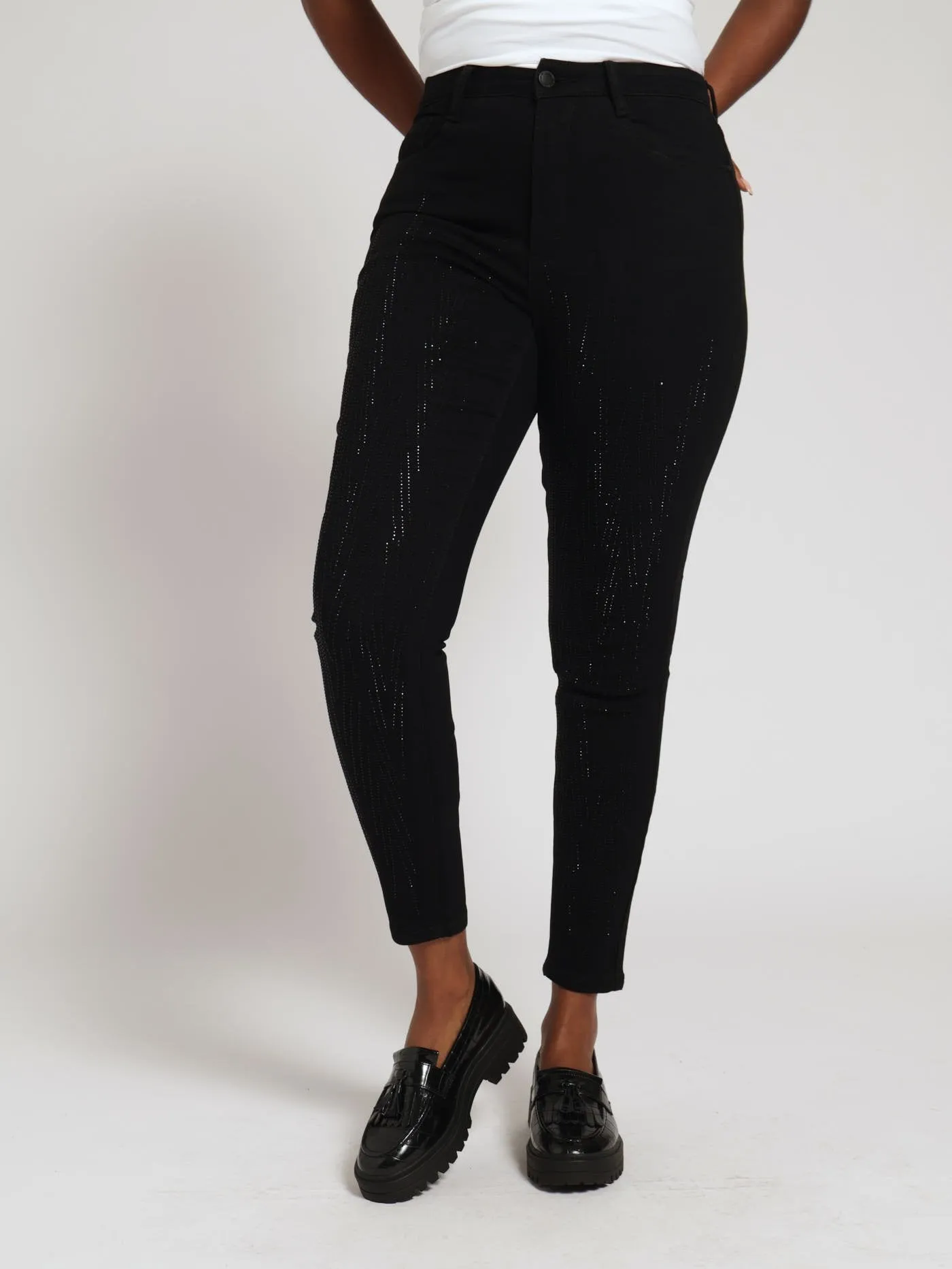 Zigzag Embellished Skinny Jean - Black