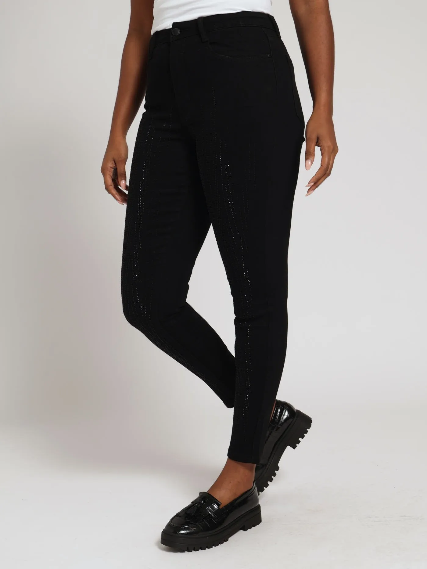 Zigzag Embellished Skinny Jean - Black